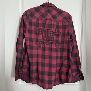 Grunge Hot Topic Button-up with Skull Patchwork🖤